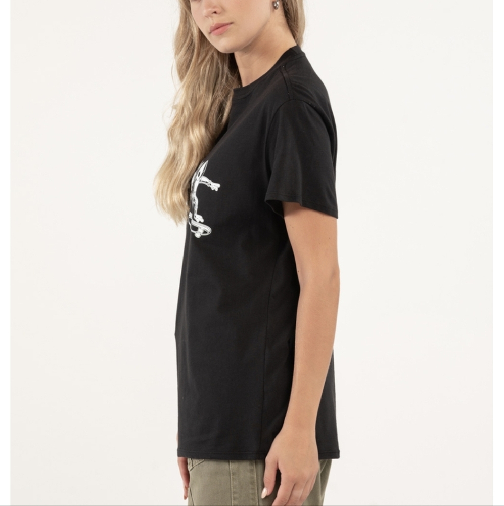Alien Womens Black Logo Ribbed Neck Cotton Tshirt Medium - Picture 9 of 10